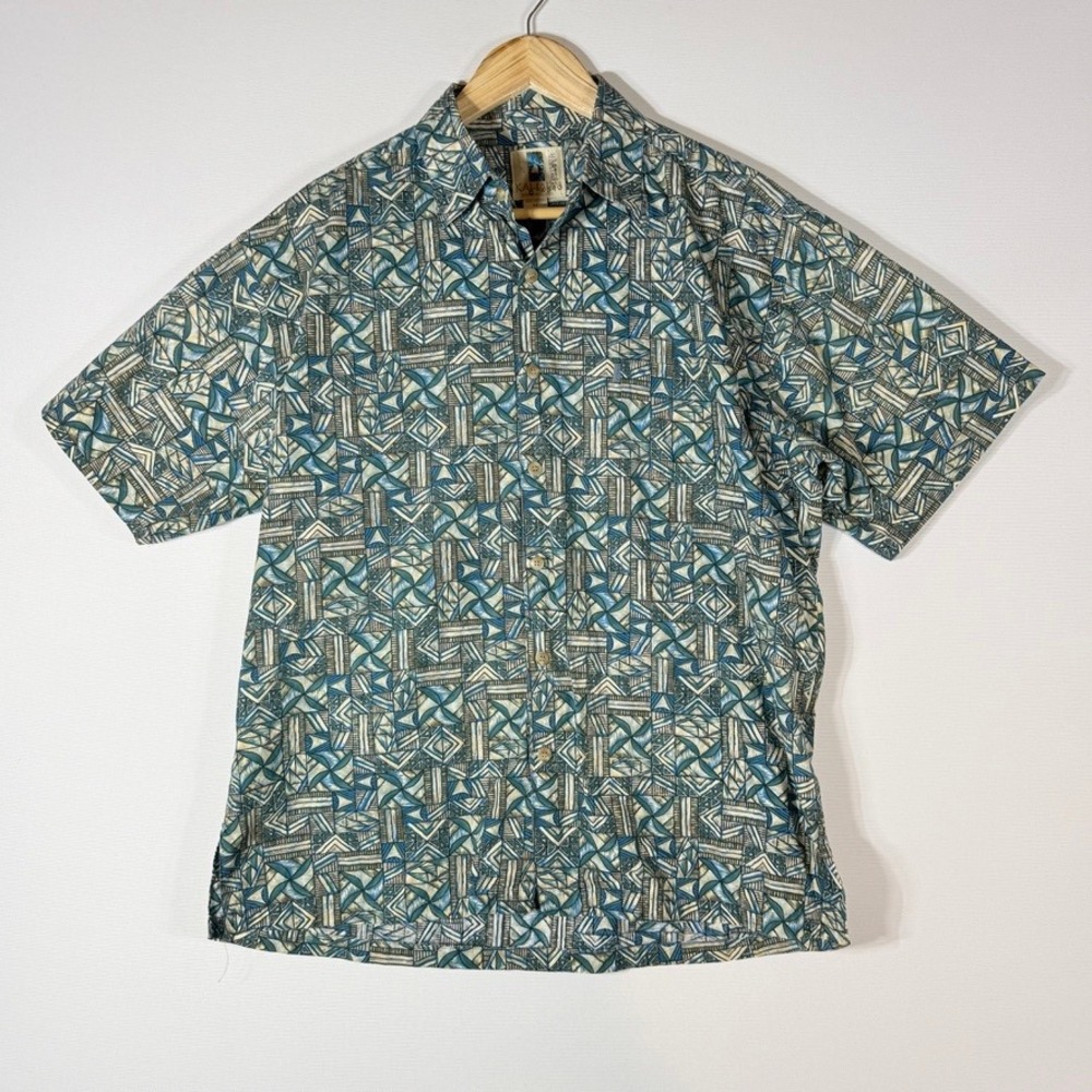 Kahala Medium Shirt Blue Mens Hawaii Aloha Cruise Travel‎ Art Deco Resort Mosaic